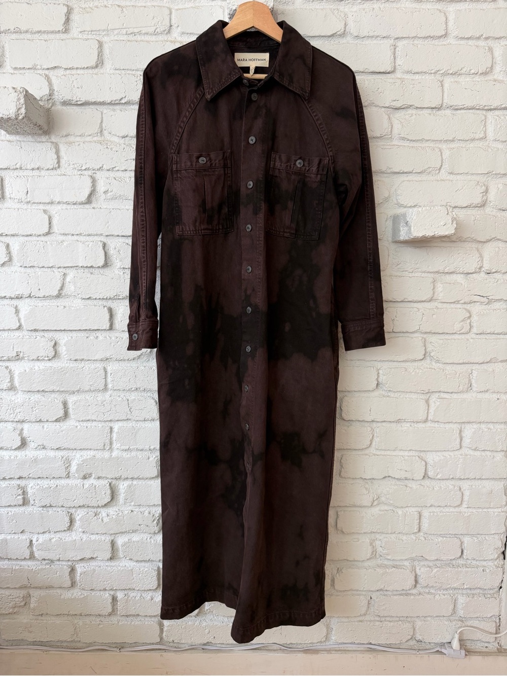 Mara Hoffman Long Sleeve Brown Tie-Dye Shirt Dress